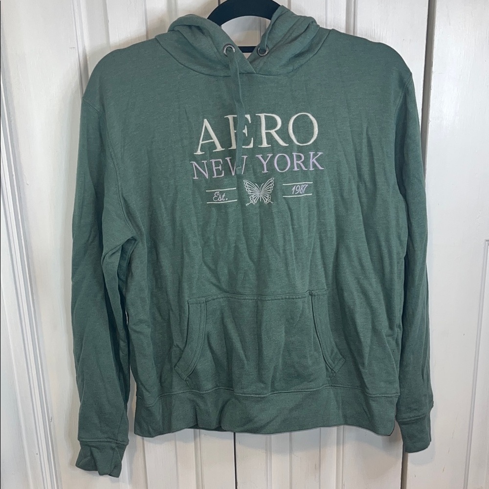 NWOT SZ M Aeropostale Green Hoodie W/ embroidered butterfly logo SOFT